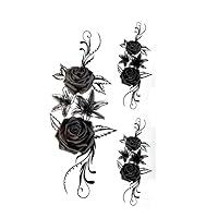 2 Pcs Of Black And White Rose Flower Waterproof Temporary Tattoo Stickers For Women Caesarean Section Scar Covering Ankle Stickers Tattoo Sticker Fake Tattoo