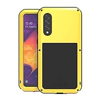 LOVE MEI for Samsung Galaxy A50 Case,Outdoor Sports Heavy Duty Waterproof Shockproof Dust/Dirt Proof Aluminum Metal+Silicone+Tempered Glass Case Cover for Samsung Galaxy A50 (Yellow)
