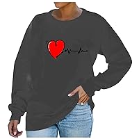 Valentine's Day Women’s Long Sleeve T Shirt Love Print Pullover Crew Neck Loose Comfy Casual Loose Swaetshirts Tops