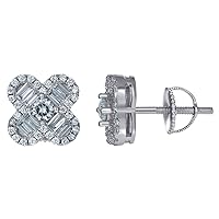 925 Sterling Silver Unisex Baguette CZ Cubic Zirconia Simulated Diamond Flower Fashion Stud Earrings Measures 9.3mm Wid Jewelry for Women