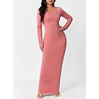Women's Dress Solid Maxi Bodycon Dress Summer Dress (Color : Dusty Pink, Size : Small)