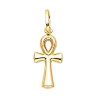 14KY Ankh Cross Religious Pendant | 14K Yellow Gold Christian Jewelry Jesus Pendant Locket For Women Men | 21 mm x 10 mm Gold Chain Pendants | Weight 0.5 grams