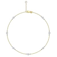 14K Two-tone Gold Diamond Cut Heart Station Anklet