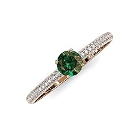 Round Lab Created Alexandrite Natural Diamond 1 1/2 ctw Women 3 Row Micro Pave Shank Engagement Ring 14K Gold