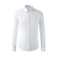 通用 Four Seasons Men's Shirt White Simple Striped Jacquard Fashion Men's Long Sleeve Shirt