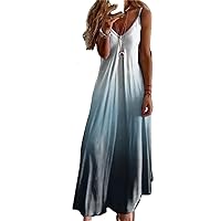 Gradient Print Sexy Strap Long Dresses Women Casual Sleeveless Summer Beach Sundress Loose Plus Size Dress