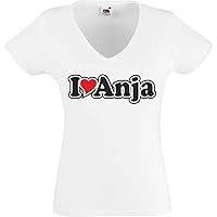 Black Dragon T-Shirt Women V-Neck - I Love with Heart - Party Name Carnival - I Love Anja