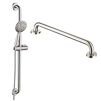 BRIGHT SHOWERS Stainless Steel Slide Bar Grab Rail Set Ada Compliant Includes Handheld Shower Head and 69-Inch Hose and Matching 24-Inch Stainless Steel Rail