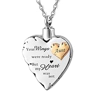 Heart Cremation Urn Necklace for Ashes Angel Wing Jewelry Memorial Pendant -Your Wings were Ready But My Heart was Not (Aunt)