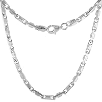 Sterling Silver Baht Chain Necklaces & Bracelets 3mm Beveled Edges Nickel Free Italy, sizes 7-30 inch