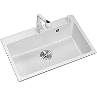 Large Single Bowl Undermount Sink, Drop-in White Quartz Stone Kitchen Handcrafted Sink with Faucet Combo and Accessories, Laundry Utility Sink Kitchen Bath Fixtures