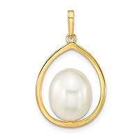 14k Gold 9 10mm Rice White Freshwater Cultured Pearl Pendant Necklace Jewelry Gifts for Women