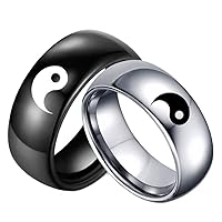 Stainless Steel Black Silver Matching Yin Yang Tai Chi Ring Band for Men Women/Best Friends/Girlfriend/Boyfriend