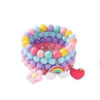 Cute Rainbow Flower Heart Charm Bracelets Set For Women Girls Y2k Friendship Acrylic Colorful Beaded Stretchy Strand Bracelet Cute Party Favor Play Holiday Beach Jewelry Birthday Gifts