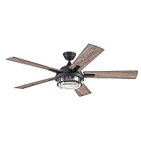 Prominence Home Freyr, 52 Inch Indoor Outdoor LED Ceiling Fan with Light, Remote Control, Dual Mounting Options, 5 Dual Finish Blades, Reversible Motor - 51484-01 (Textured Black)