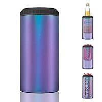 3 in 1 Slim Can Cooler for 12 OZ Skinny Can, Regular Can & Beer Bottle - Keep Cold for 6 Hours - Double Walled Insulated Stainless Steel Vacuum Beverage Can Insulator (Aurora)