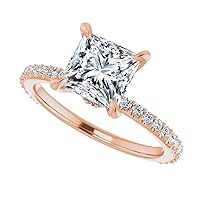 10K/14K/18K Solid Rose Gold Handmde Engagement Ring 2.5 CT Princess Cut Moissanite Diamond Solitaire Wedding/Ring for Women/Her Bridal Propose Rings