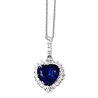 925 Sterling Silver Faceted Fancy Lobster Closure Love Heart Simulated Sapphire Cubic Zirconia Necklace 18 Inch Measures 15mm Wide Jewelry for Women