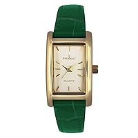 Peugeot Women's Classic 14Kt Gold Plated Watch, Rectangular Tank Shape Case with Leather Band and Easy to Read Dial