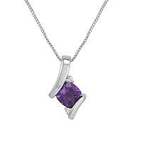Amanda Rose Collection Sterling Silver Gemstone and Diamond Pendant-Necklace on an 18 inch Sterling Silver Box Chain