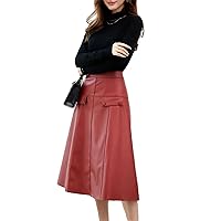 Women Long Skirts Korean High Waisted Genuine Leather Skirt Elegant A Line Casual Style Street Dress