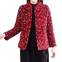 Short Retro Big Flower Cotton Padded Jacket women's Chinese Style Winter Thickened Quilted Coat