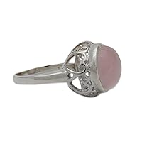 NOVICA Artisan Handmade Rose Quartz Solitaire Ring Jewelry .925 Sterling Silver Pink India Cashmere Pale Dogwood Heart Birthstone 'Romantic Delhi'