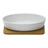 Suzuki Mino Ware 0384-428211 Gratin Dish, Doria Dish, Heat Resistant, Oven Safe, Approx. 7.9 x 5.1 x 1.6 inches (20 x 13 x 4 cm), Cork Pot Mat, White