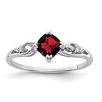 925 Sterling Silver Rhodium Plated Diamond and Garnet Cushion Ring Measures 2mm Wide Jewelry for Women - Ring Size Options: 6 7 8 9