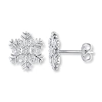 Round Cut White Diamond 925 Sterling Silver 14K White Gold Over Diamond Snowflake Stud Earrings