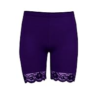 New Girls Kids Plain Lace Trim Viscose Dance Active Tights Summer Cycling Shorts Purple