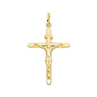 14KY Religious Crucifix Pendant | 14K Yellow Gold Christian Jewelry Jesus Pendant Locket For Men Women | 26 mm x 18 mm Gold Chain Pendants