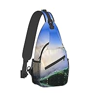 Waterfall And Rainbow Print Crossbody Backpack Shoulder Bag Cross Chest Bag For Travel, Hiking Gym Tactical Use