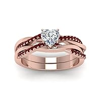 Choose Your Gemstone Infinity Twist Diamond CZ Matching Set Rose Gold Plated Heart Shape Wedding Ring Sets Everyday Jewelry Wedding Jewelry Handmade Gifts for Wife US Size 4 to 12