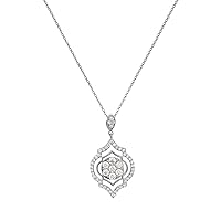AGS Certified Natural Diamond Art Deco Pendant (I1-I2, F-G) 0.77 ctw 14K White Gold. Included 18 Inches Gold Chain.