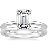 Eternity Ring Set with 5 Emerald Cut Colorless Moissanite Stones in Sterling Silver