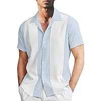 Hawaiian Bowling Shirts for Men Holiday Retro Striped Hawaiian Shirt Button Down Loose Rockabilly Style Shirts for Men
