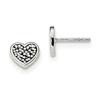 925 Sterling Silver Love Heart Post Earrings Measures 8.2x8.8mm Wide Jewelry for Women