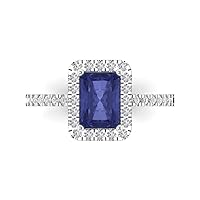 Clara Pucci 1.9 Emerald Cut Solitaire with accent Stunning Genuine Simulated Blue Tanzanite Modern Promise Statement Designer Ring 14k White Gold