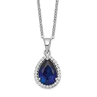 925 Sterling Silver Polished Spring Ring Created Sapphire and CZ Cubic Zirconia Simulated Diamond Necklace 18 Inch Jewelry for Women