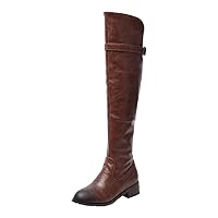 BIGTREE Womens Knee-High Equestrian-Boot Low-Heel Buckle Zipper Autumn Winter Long Shaft Riding-Boots