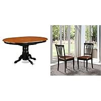 East West Furniture Avon Kitchen Dining Table + Dining Chair Set (Set of 2) - Oval Wooden Table with Butterfly Leaf & Black Pedestal Base + Faux Leather Upholstered Wooden Chairs
