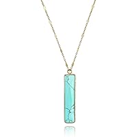 Chic Bohemian Simulated Green Turquoise Bar Gold-Plated .925 Sterling Silver Pendant Necklace