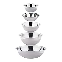 Tezzorio (Set of 5) Stainless Steel Mixing Bowls Set, 3-4-5-8-13 Quart Polished Mirror Finish Nesting Flat Base Bowls, Commercial Mixing Bowls/Prep Bowls