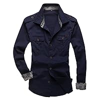 100% Cotton Military Shirt with Epaulette,Men Long Sleeve Breathable Casual Shirts,Solid Shirt Slim Fit Male Shirts