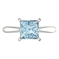 Clara Pucci 2.0 ct Princess Cut Solitaire Natural Light Blue Aquamarine Engagement Bridal Promise Anniversary Ring 14k White Gold