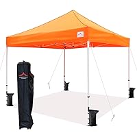 10'x10' Pop Up Canopy Tent Commercial Instant Shelter with Heavy Duty Roller Bag, 4 Canopy Sand Bags, 10x10 FT Orange