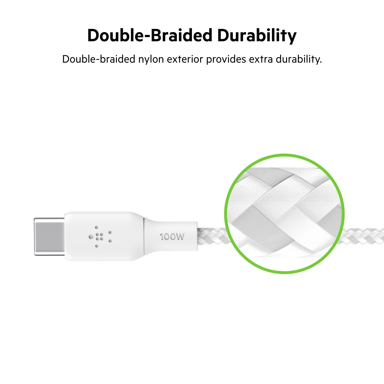 Belkin USB Type C to C Cable, 100W Power Delivery USB-IF Certified 2.0 Cable with Double Braided Nylon Exterior for iPad Pro, MacBook, Galaxy and More, 2M Cable Length, White