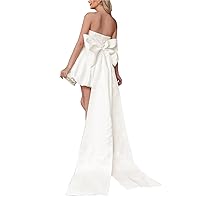 Sweetheart Large Bow Dress Short Satin Prom Dress Sleeveless Mini Party Dresses Above Knee Length for Women