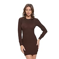 Women's Plus Size Long Sleeve Midi Cocktail Bodycon Dress, Stretchy Ribbed Knit, High Neck